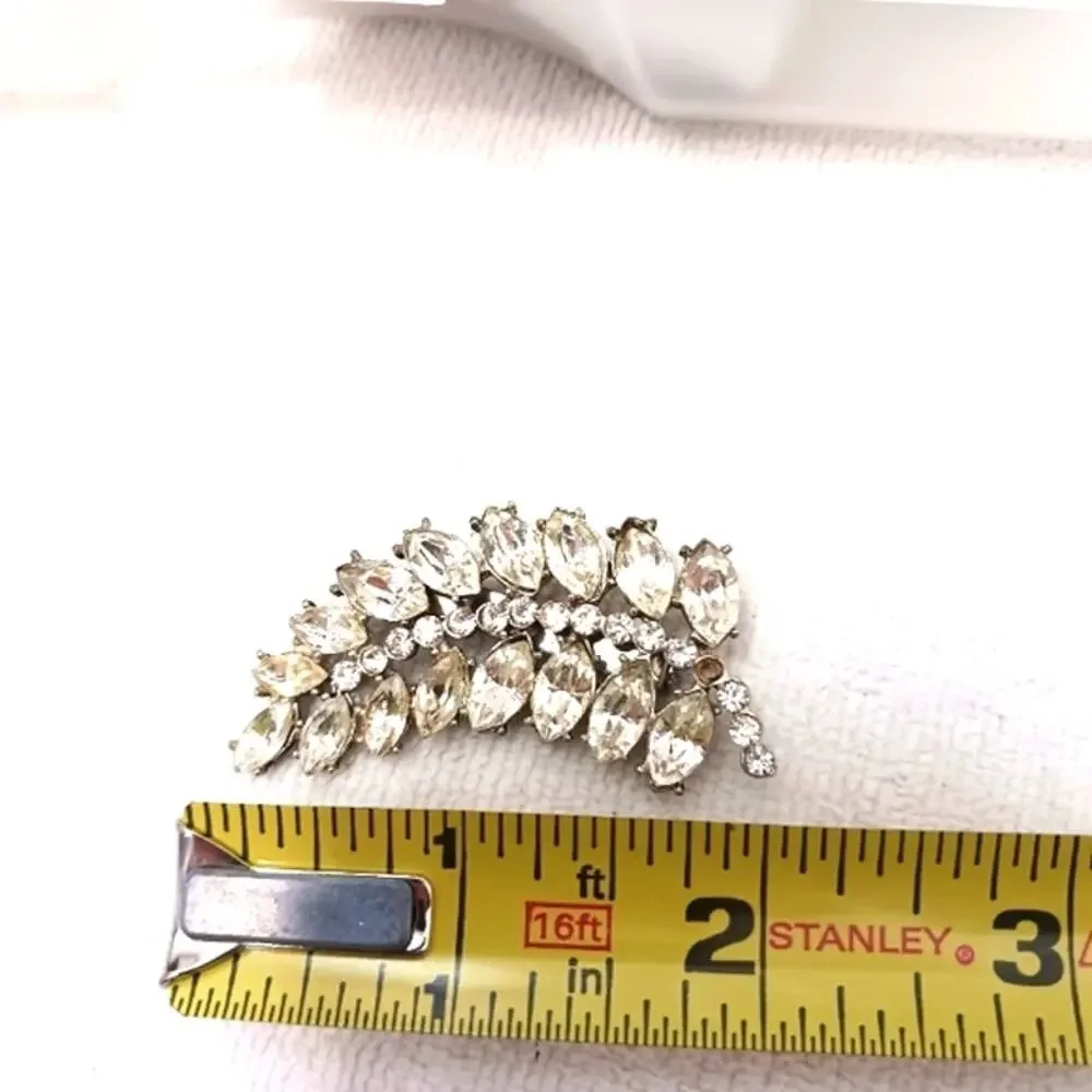 Brooche Estate Rhinestones‎ Leaf Broche Pin Jacket Antique Mid Century Modern